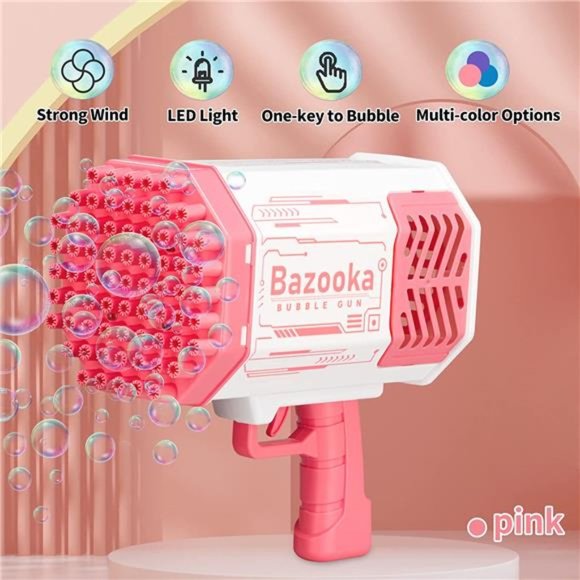69-HoleBubble Gun Machine with Flash Lights | Rocket Boom Bubble Blower| (Pink) - Picture 5 of 6